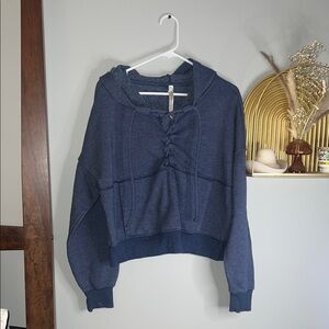FP Movement by Free People Navy Lace-Up Cropped Hoodie
